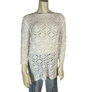 Chadwick’s Womens Sweater Knit Crochet Boho Cottagecore S Small White